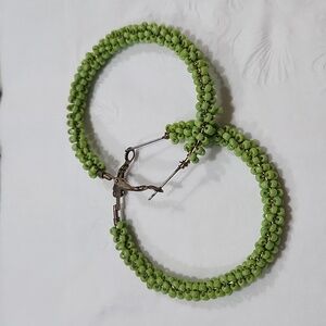Green Beaded Hoop Earrings